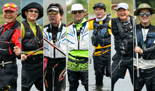 채널A 예능 ‘도시어부2’의 출연진들. 배우 이덕화-방송인 이경규-박진철 프로-배우 이태곤-방송인 이수근-김준현-지상렬(왼쪽부터). 사진제공｜채널A