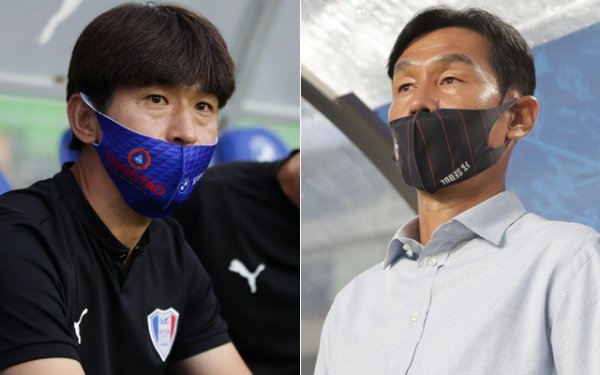 수원 삼성 주승진 감독 대행(왼쪽), FC 서울 최용수 감독. 사진제공 | 한국프로축구연맹
