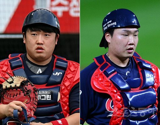 롯데 김준태(왼쪽)-정보근. 스포츠동아DB