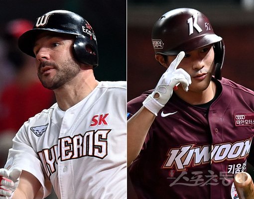 SK 로맥(왼쪽)-키움 김하성. 인천｜김민성 기자 marineboy@donga.com