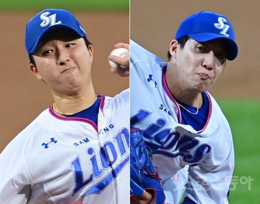 삼성 최채흥(왼쪽)-원태인. 스포츠동아DB