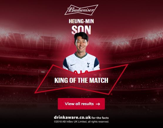 손흥민 KING OF THE MATCH. 사진=프리미어리그 홈페이지 캡처