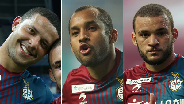 대전하나시티즌 바이오-에디뉴-안드레(왼쪽부터). 사진제공｜한국프로축구연맹, 대전하나시티즌