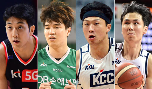 KT 허훈-DB 김종규-KCC 이정현-KCC 송교창(왼쪽부터). 사진제공｜KBL·스포츠동아DB