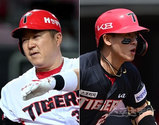 KIA 최형우(왼쪽)-박찬호. 스포츠동아DB