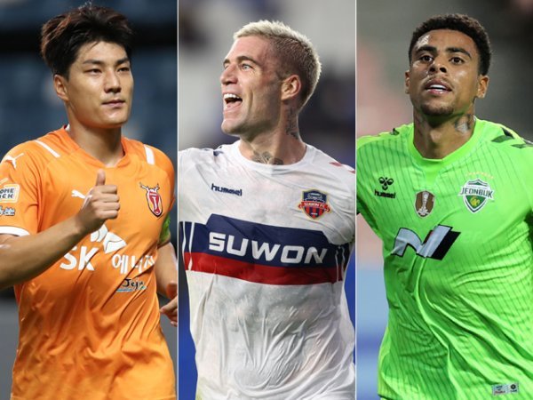 제주 주민규, 수원FC 라스, 전북 구스타보(왼쪽부터). 사진제공 | 한국프로축구연맹