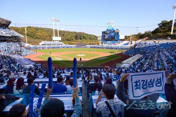 31일 대구 삼성라이온즈파크에서 '2021 신한은행 SOL KBO리그' 삼성 라이온즈와 kt 위즈가 정규리그 1위를 결정짓는 타이브레이커 경기가 열렸다. 경기장을 가득메운 야구팬들이 응원을 펼치고 있다. 대구 | 김민성 기자 marineboy@donga.com