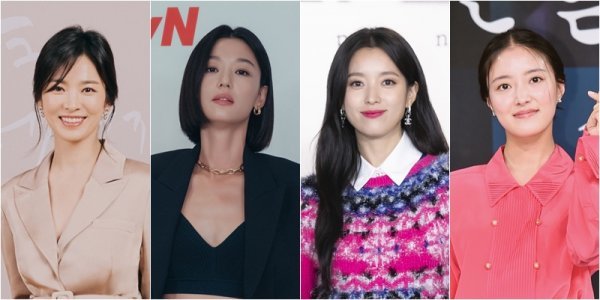 SBS ‘지금, 헤어지는 중입니다’의 송혜교, tvN ‘지리산’의 전지현, tvN ‘해피니스’의 한효주, MBC ‘옷소매 붉은 
끝동’의 이세영(왼쪽부터)이 주말 안방극장에서 치열한 시청률 다툼을 벌이고 있다. 사진제공｜SBS·tvN·MBC