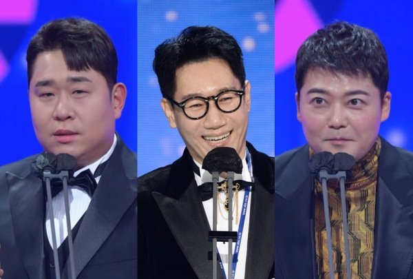 방송인 문세윤, 지석진, 전현무(왼쪽부터)가 올해 각 방송사에서 열린 ‘연예대상’ 시상식을 통해 재평가의 기회를 맞았다. 사진｜KBS·SBS