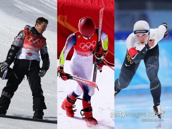 숀 화이트(왼쪽부터)·미케일라 시프린·고다이라 나오. 사진=게티이미지코리아