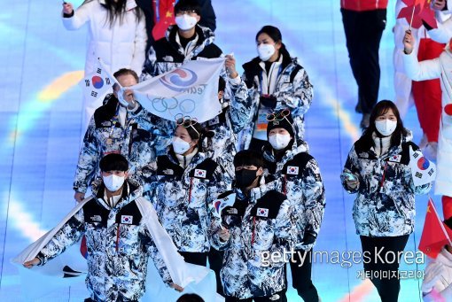2022 베이징 동계올림픽 폐막식에서의 한국 선수단. 사진=게티이미지코리아
