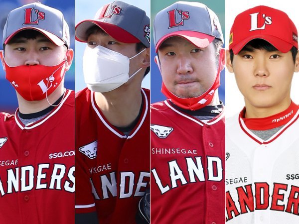 SSG 박민호, 장지훈, 신재영, 윤태현(왼쪽부터). 사진제공 | SSG 랜더스