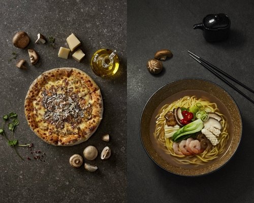 파라다이스시티 라스칼라의 트러플풍기 화덕피자(왼쪽), 파라다이스호텔 부산의 팔진해물탕면