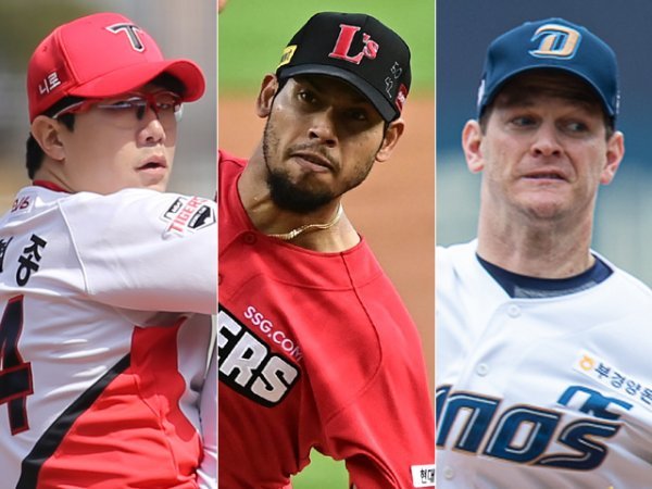 KIA 양현종, SSG 폰트, NC 루친스키(왼쪽부터). 사진 | 스포츠동아DB, KIA 타이거즈, NC 다이노스