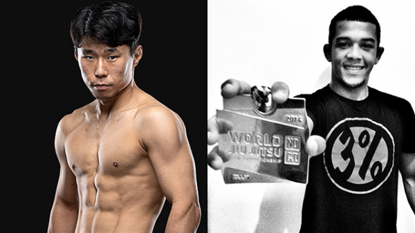 원챔피언십 종합격투기 플라이급 우성훈(왼쪽), 2014 주짓수 세계선수권 브라운 벨트 도복 미착용 –52㎏ 챔피언 윈드송 하무스. 사진=원챔피언십 제공