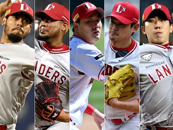 SSG 폰트, 노바, 김광현, 노경은, 오원석(왼쪽부터). 스포츠동아DB