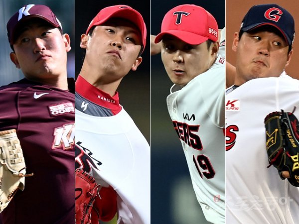 키움 윤정현, KIA 유승철과 윤중현, 롯데 나균안(왼쪽부터). 스포츠동아DB