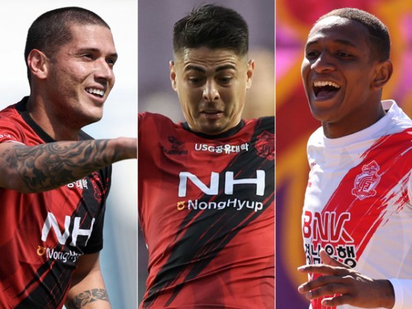 경남FC 티아고, 에르난데스, 윌리안(왼쪽부터). 사진제공 | 한국프로축구연맹