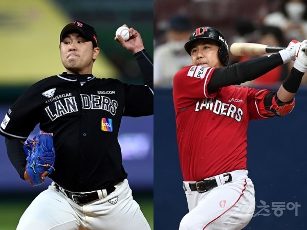 SSG 김택형(왼쪽), 김강민. 스포츠동아DB