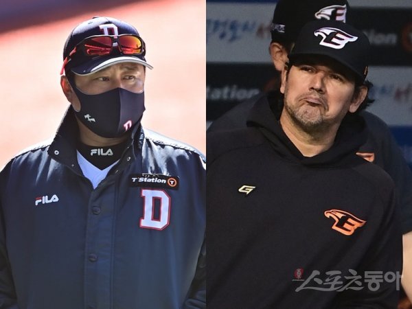 두산 김태형 감독(왼쪽), 한화 수베로 감독. 스포츠동아DB