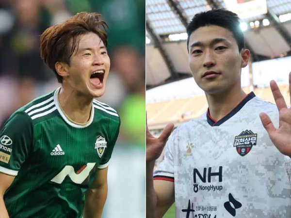 전북 김진수(왼쪽), 김천 조규성. 사진제공 | 한국프로축구연맹