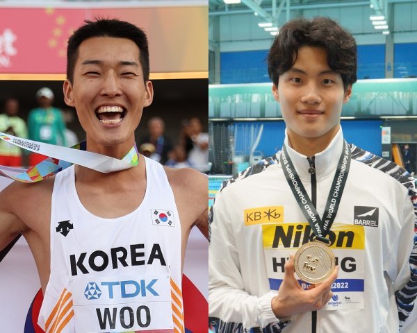 우상혁(왼쪽), 황선우. 사진|게티이미지코리아, 올댓스포츠