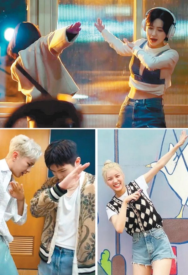 ENA ‘이상한 변호사 우영우’ 제작진이 주인공 박은빈·주현영(맨 위사진)의 인사법을 따라하는 ‘우영우 인사법 챌린지’를 열어
화제다. 아래 사진은 챌린지에 참여한 그룹 세븐틴(왼쪽)과 걸그룹 라잇썸. 사진제공|에이스토리·세븐틴 틱톡 채널·라잇썸 유튜브
채널