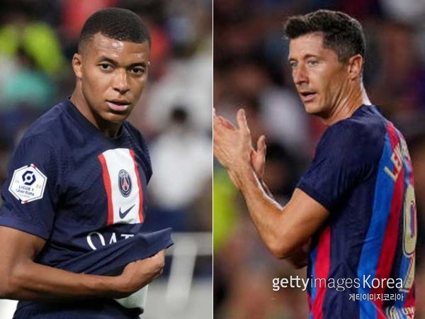 킬리안 음바페(왼쪽), 로베르트 레반도프스키. 사진=게티이미지코리아