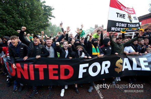 맨체스터 유나이티드 팬들의 시위. 사진=게티이미지코리아