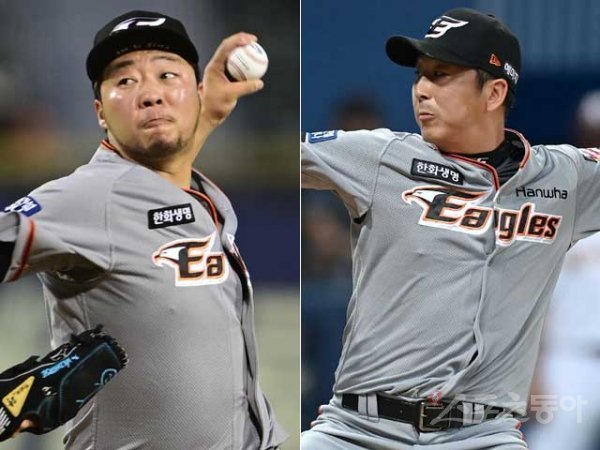 한화 김범수(왼쪽), 정우람. 스포츠동아DB