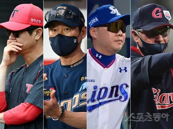 KIA 김종국 감독, NC 강인권 감독대행, 삼성 박진만 감독대행, 롯데 서튼 감독(왼쪽부터). 스포츠동아DB