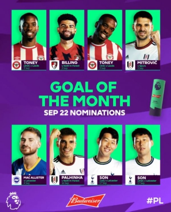 프리미어리그 이달의 골. 사진=프리미어리그 SNS