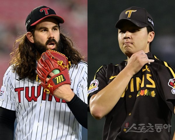 LG 켈리(왼쪽)·이민호. 스포츠동아DB