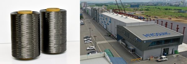효성첨단소재 전주공장 전경과 탄소섬유(왼쪽 사진). 사진제공｜효성