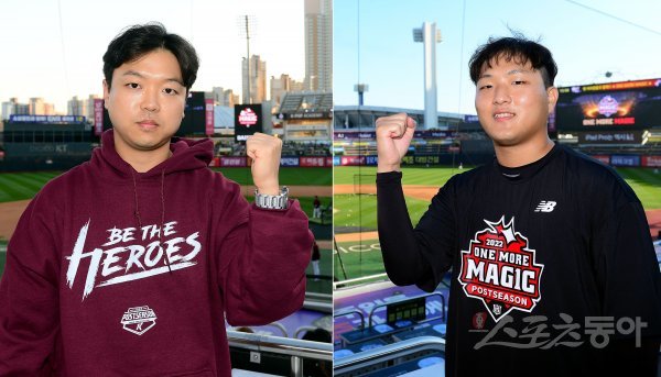 19일 경기도 수원 kt위즈파크에서 ‘2022 신한은행 SOL KBO리그’ kt 위즈와 키움 히어로즈의 준PO 3차전 경기가 열린다. 키움 통역 이조일, kt 통역 최우현. 수원 | 김민성 기자 marineboy@donga.com