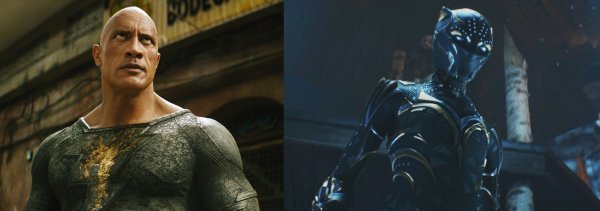 슈퍼히어로 영화 ‘블랙 아담’(왼쪽)과 ‘블랙 팬서: 와칸다 포에버’가 하반기 극장서 관객을 만난다. 사진은 영화의 한 장면.  사진제공｜워너브라더스코리아·월트디즈니컴퍼니코리아