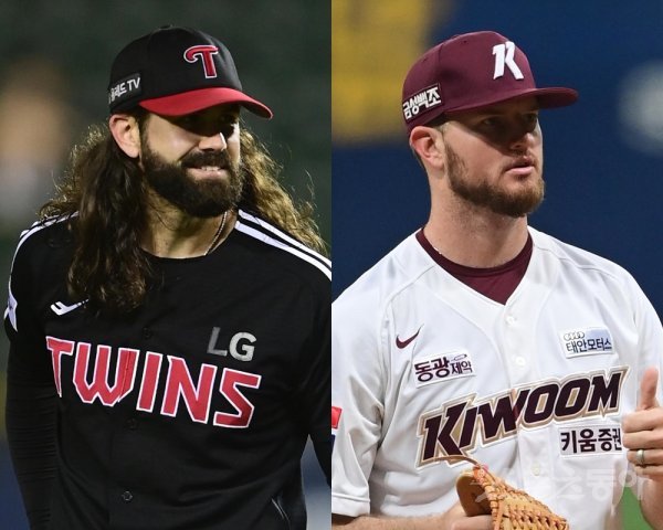 LG 켈리(왼쪽)·키움 애플러. 스포츠동아DB