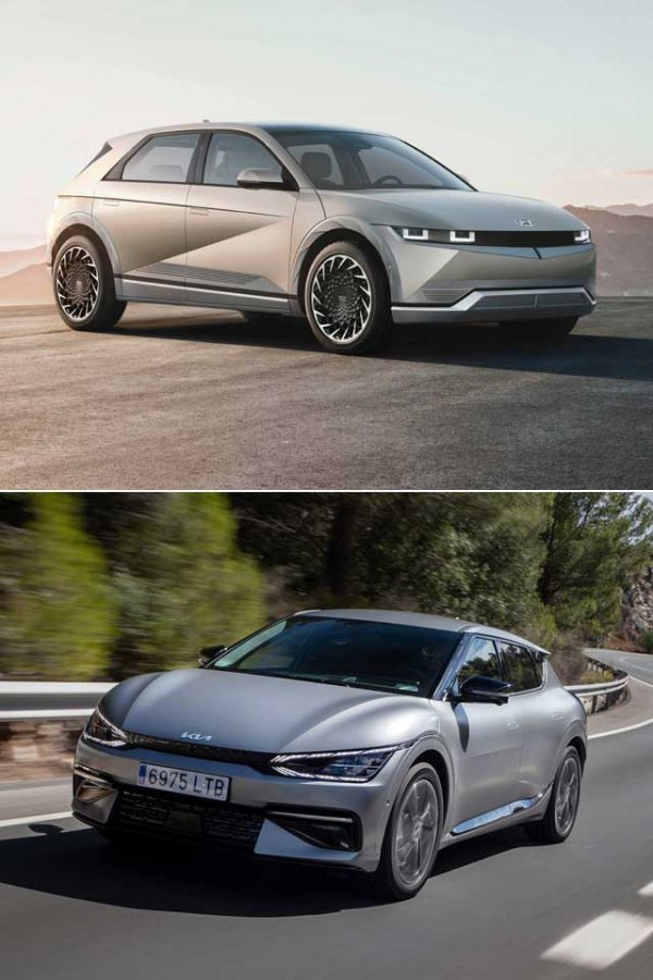 모터트렌드가 발표하는 2023년 ‘올해의 SUV’에 선정된 현대차 아이오닉 5(위)와 독일 유력 자동차 전문지 비교 평가에서 아우디 Q4 e-트론을 압도한 기아 EV6. 사진제공｜현대차그룹