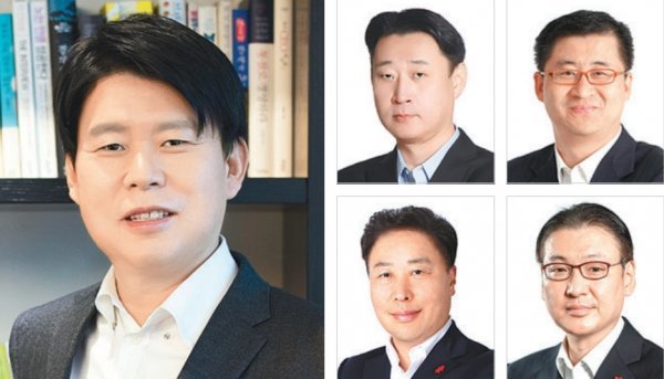 손영식 신세계 대표이사 사장, 손정현 SCK컴퍼니 대표, 김영섭 신세계사이먼 대표, 형태준 신세계아이앤씨 대표, 정두영 신세계건설 대표(왼쪽부터 시계방향). 사진제공｜신세계그룹