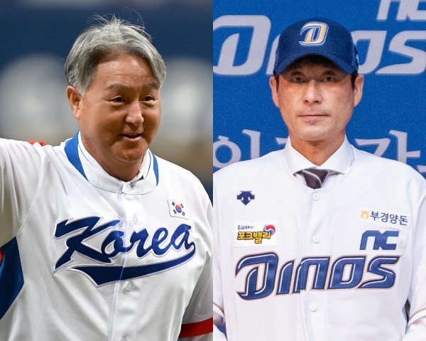 김경문 전 야구국가대표팀 감독(왼쪽), 강인권 NC 감독. 사진 | 스포츠동아DB, NC 다이노스