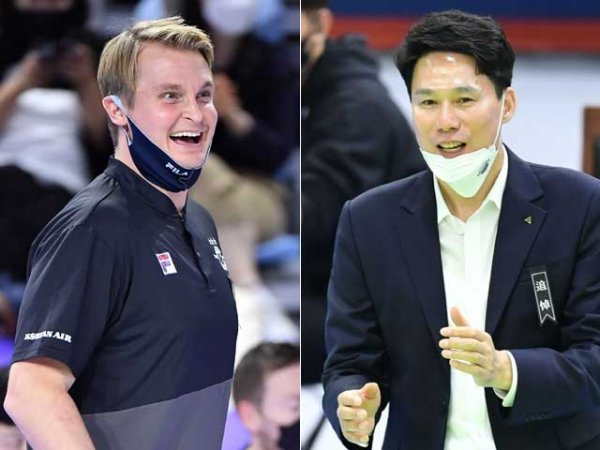 토미 틸리카이넨 대한항공 감독(왼쪽), 강성형 현대건설 감독. 사진제공 | KOVO