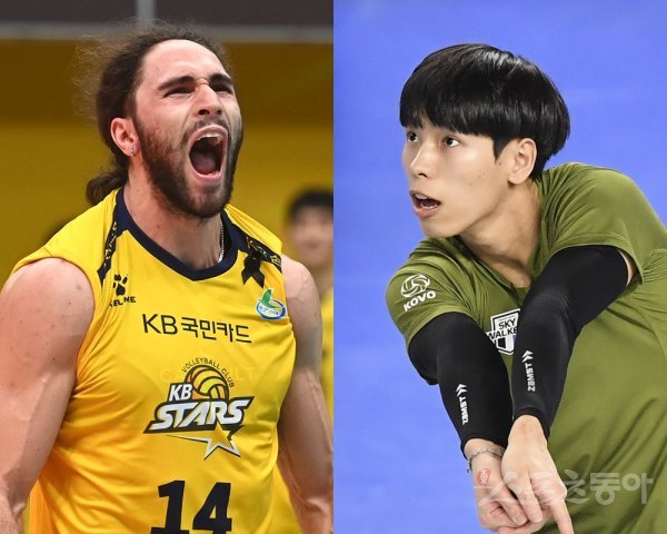 KB손해보험 니콜라(왼쪽), 현대캐피탈 박경민. 스포츠동아DB