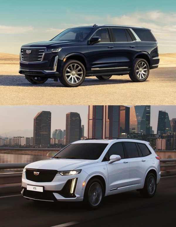 압도적 존재감을 자랑하는 플래그십 모델인 2023 에스컬레이드(위)와 대형 SUV 모델 2023 XT6. 사진제공|캐딜락
