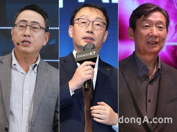 통신 3사가 인공지능(AI)을 기반으로 한 사업을 본격화 하고 있다. 유영상 SK텔레콤 대표, 구현모 KT 대표, 황현식 LG유플러스 대표(왼쪽부터). 사진제공|SK텔레콤·KT·LG유플러스