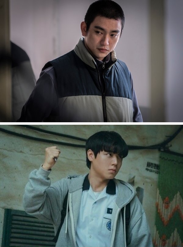 영화 ‘크리스마스 캐럴’ 박진영(위)·드라마 ‘약한영웅 Class1’ 박지훈. 사진제공｜(주)엔케이컨텐츠·웨이브