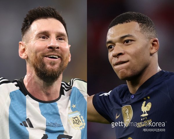 리오넬 메시(왼쪽), 킬리안 음바페. 사진=게티이미지코리아