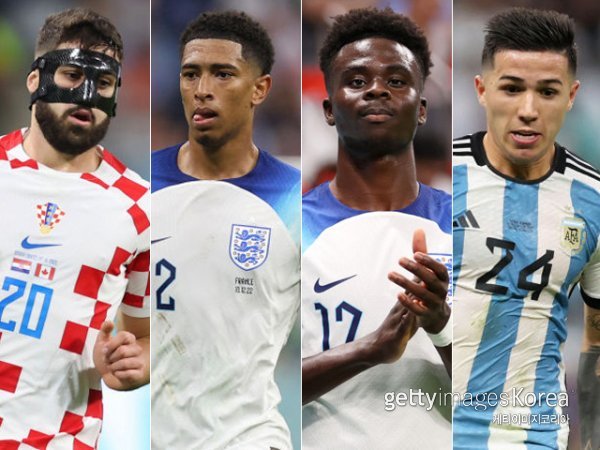 요슈코 그바르디올, 주드 벨링엄, 부카요 사카, 엔소 페르난데스(왼쪽부터). 사진=게티이미지코리아