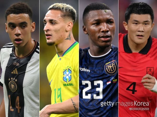 자말 무시알라, 안토니, 모이세스 카이세도, 김민재(왼쪽부터). 사진=게티이미지코리아