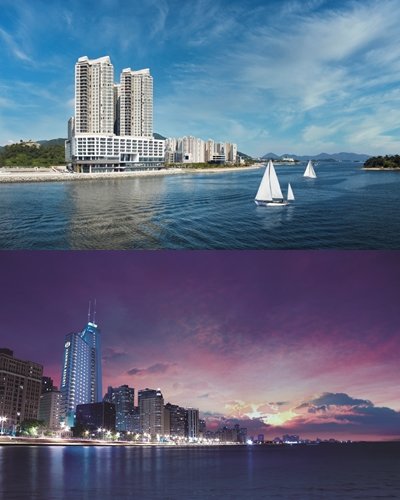 여수 벨메르 전경(위), 한화리조트 해운대 전경