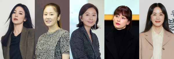 송혜교·고현정·김희애·이나영·엄정화(왼쪽부터). 사진제공|미샤·JTBC·리틀빅픽처스·동아닷컴DB· tvN